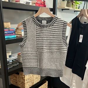 Striped Gray and Black Sleeveless Sweater